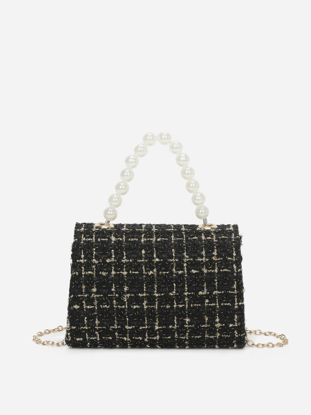 Petit sac en tweed à perles- Noir