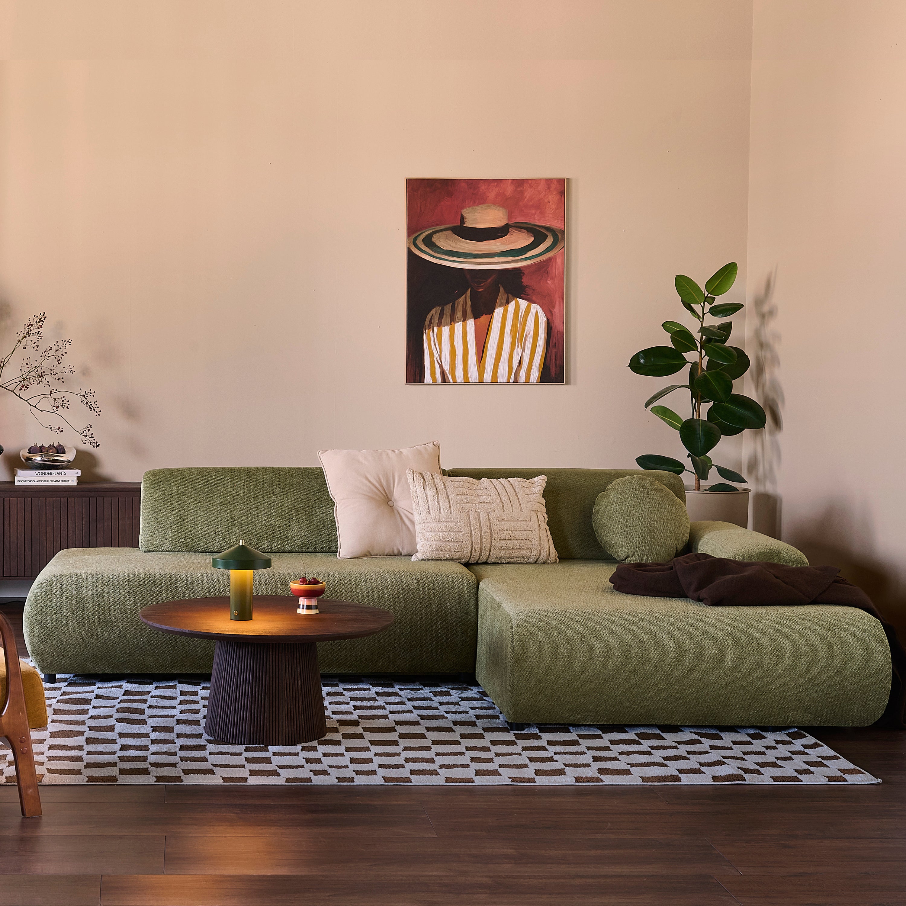 by fonQ Wisp Hoekbank met Chaise Longue Rechts met Slaapfunctie - Chenille - Olijfgroen