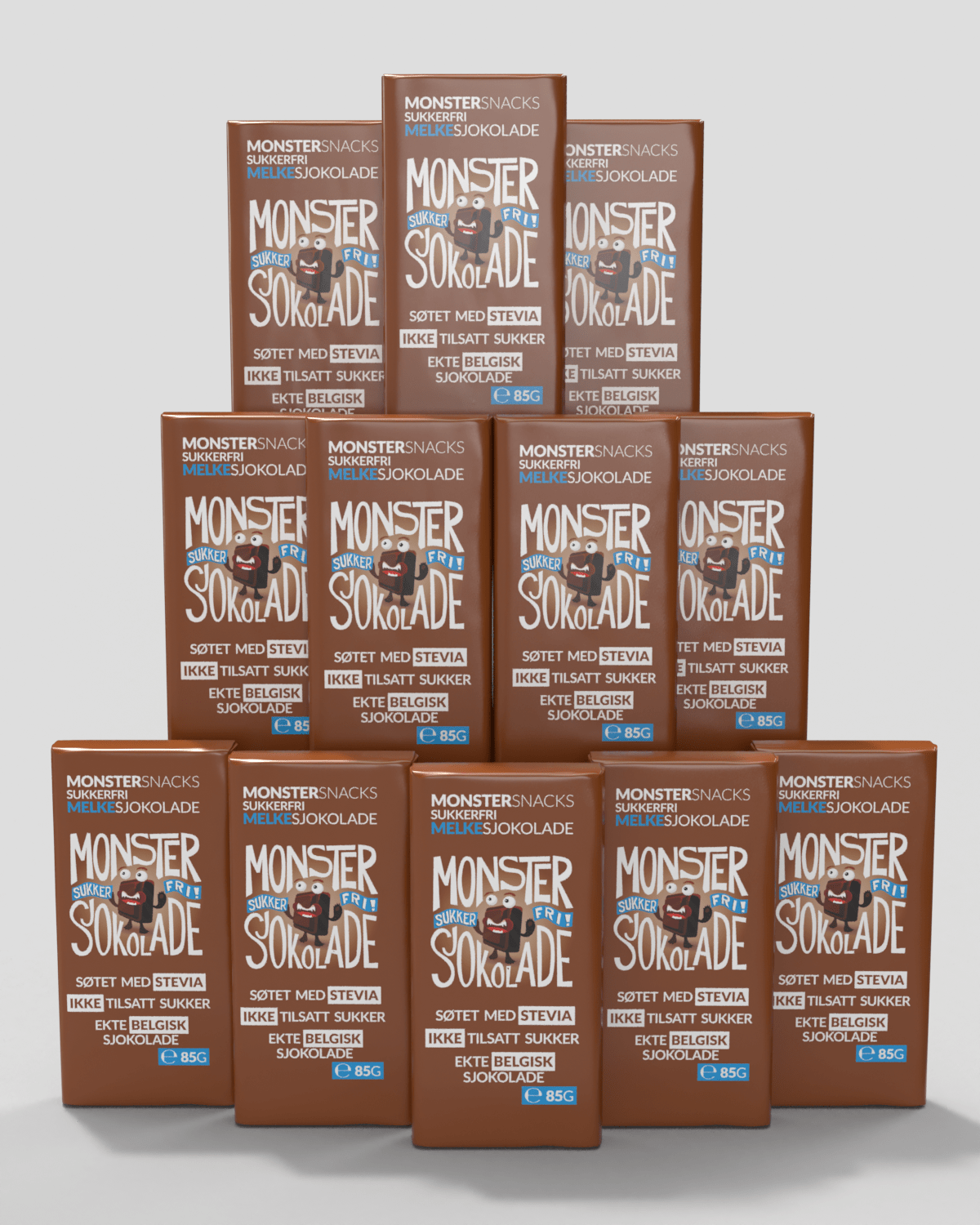 Monster Sukkerfri Belgisk Stevia Melkesjokolade 12x85g - PAKKETILBUD
