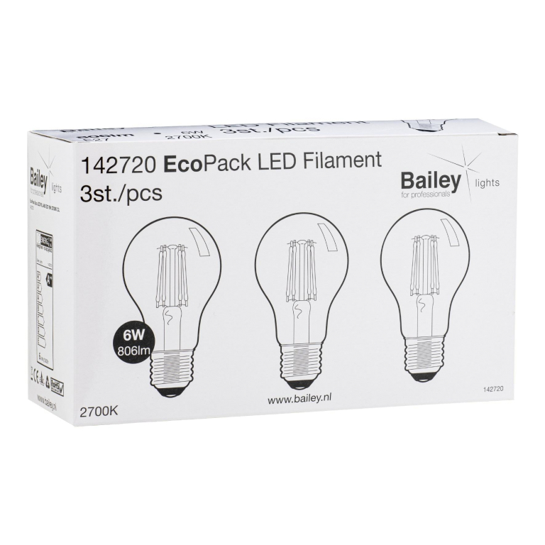 Flinders EcoPack LED A60 lichtbron E27 6W 2700K helder ND 3 stuks