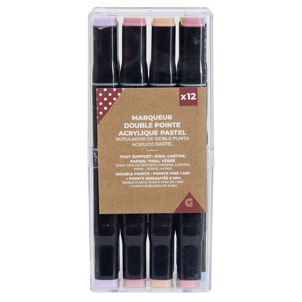 Feutres double pointe acrylique pastel x12