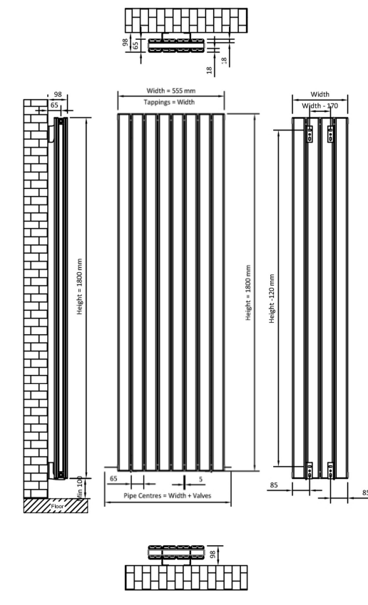 Eastbrook Hadleigh radiator 55x180cm aluminium 2006W antraciet