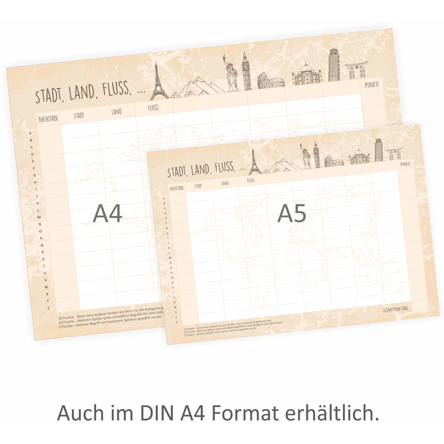 Nikima Papeterie A5 Spielblock Stadt Land Fluss Reisespiel bunt