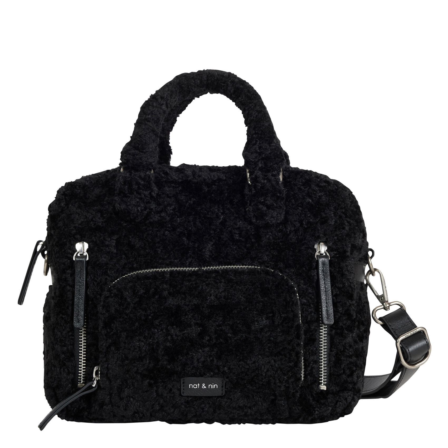 MINI MACY TEDDY - Sac bandoulière multipoches teddy | Noir