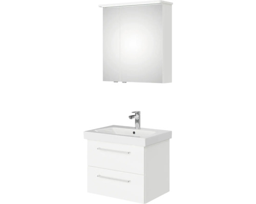 Pelipal Sunline 105 badkamermeubelset (B x H x D 66 x 200 x 46,5 cm), hoogglans witte fronten, met keramische wastafel, badmeubel en spiegelkast met LED-verlichting