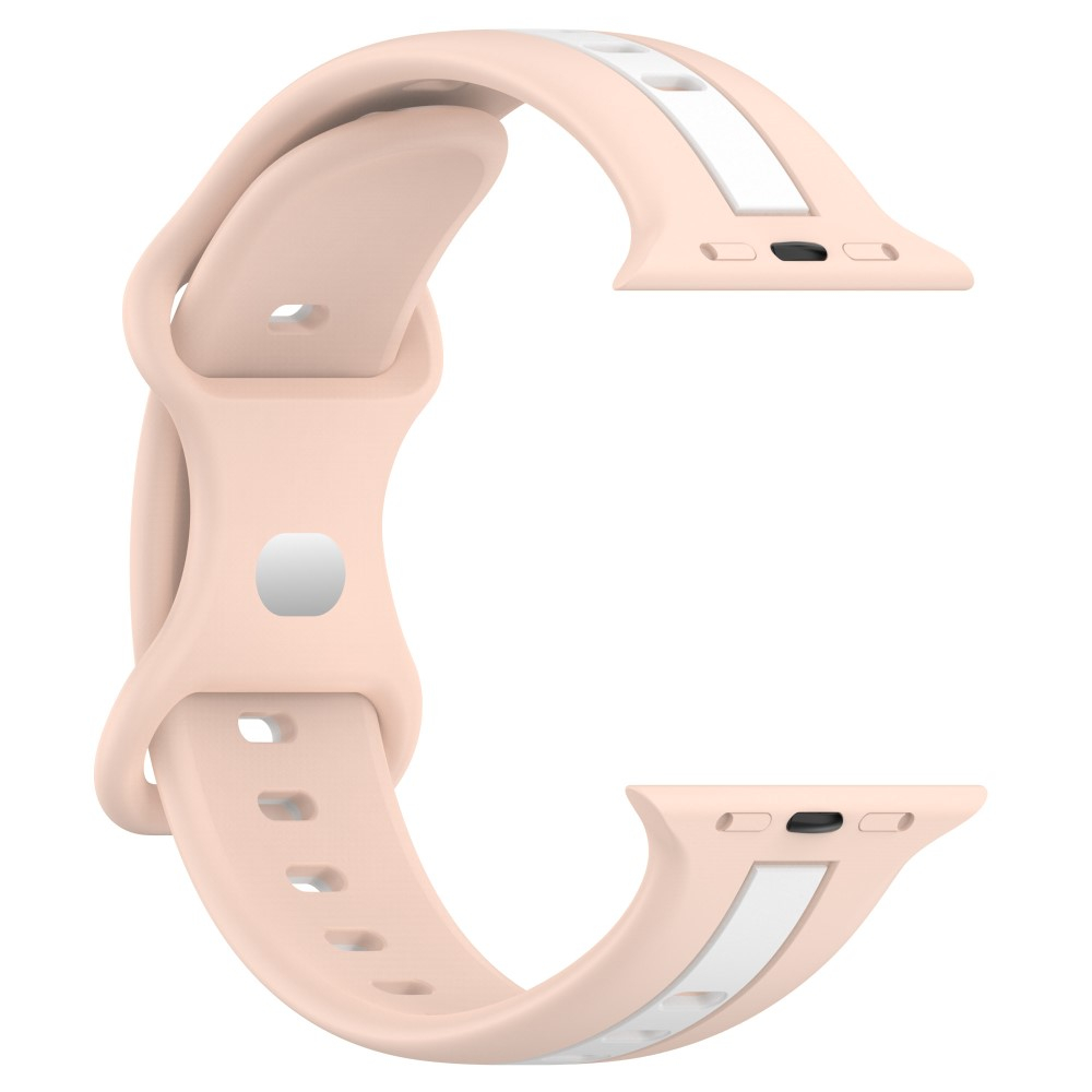 Apple Watch (42/41/40/38 mm) Silikon Armband Stripe Dual Color (Gelenkumfang: 150-210mm) - Rosa / Weiss