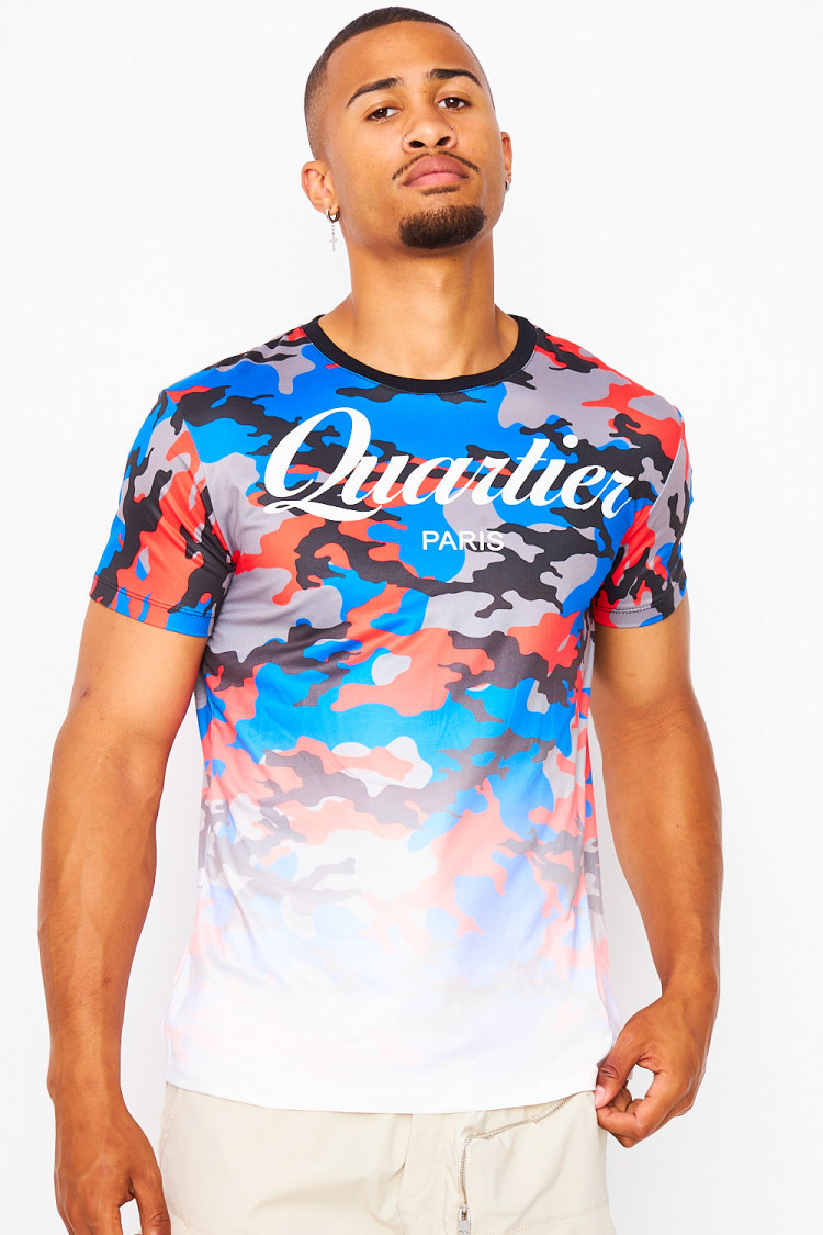 T-shirt gris imprimé camouflage 