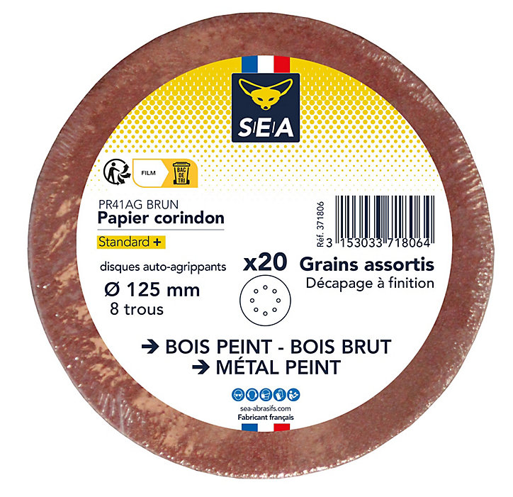 Papier abrasif corindon ø125 mm grain 40/80/120, lot de 20