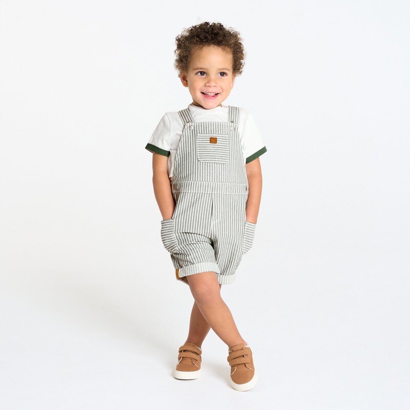 Salopette rayée denim et t-shirt vert bébé garçon Vert