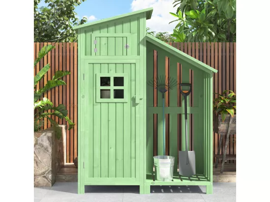 Abri de jardin en bois de sapin - remise à outils avec 2 étagères intégrées - H 173 cm - toit imperméable en PVC - Vert