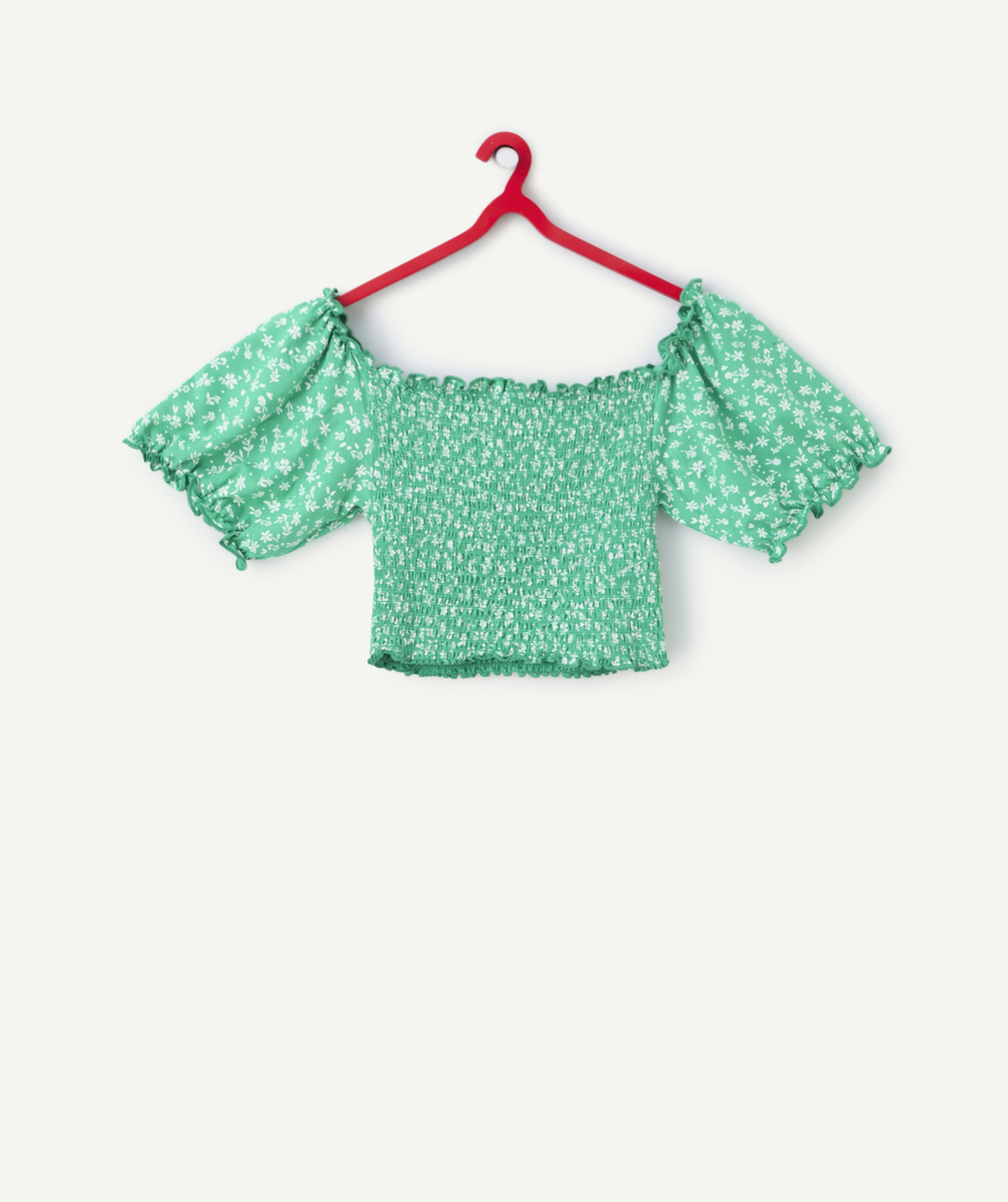 t-shirt manches courtes fille viscose responsable verte imprimé à fleurs