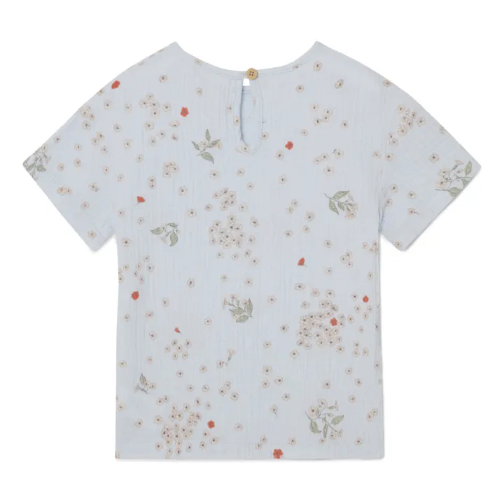 garbo&friends T-Shirt Fleuri Mousseline de Coton | Bleu ciel