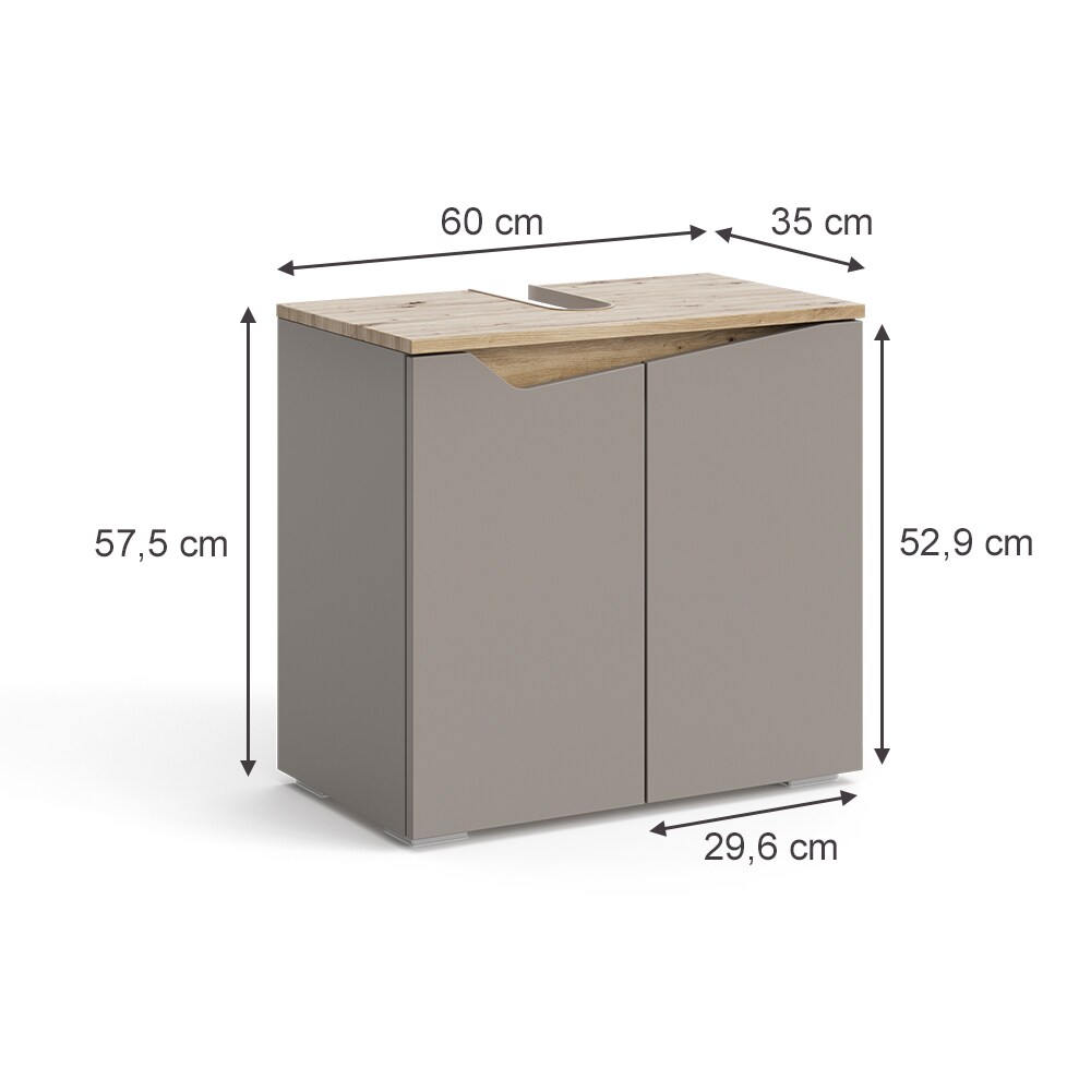 Vicco Waschbeckenunterschrank Marelle Greige Eiche 60 x 57,5 cm mit 2 Türen