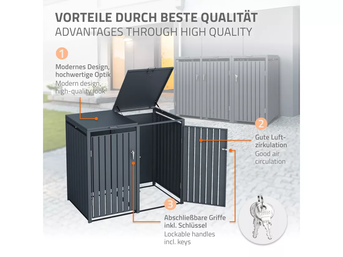 Abri pour poubelles habillage pour 3 poubelles anthracite 240 L 200x80x116,3 cm