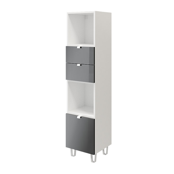 Colonne de rangement blanche sur pieds avec tiroirs et porte anthracite brillant GoodHome Atomia H. 161 x L. 37,5 x P. 35 cm