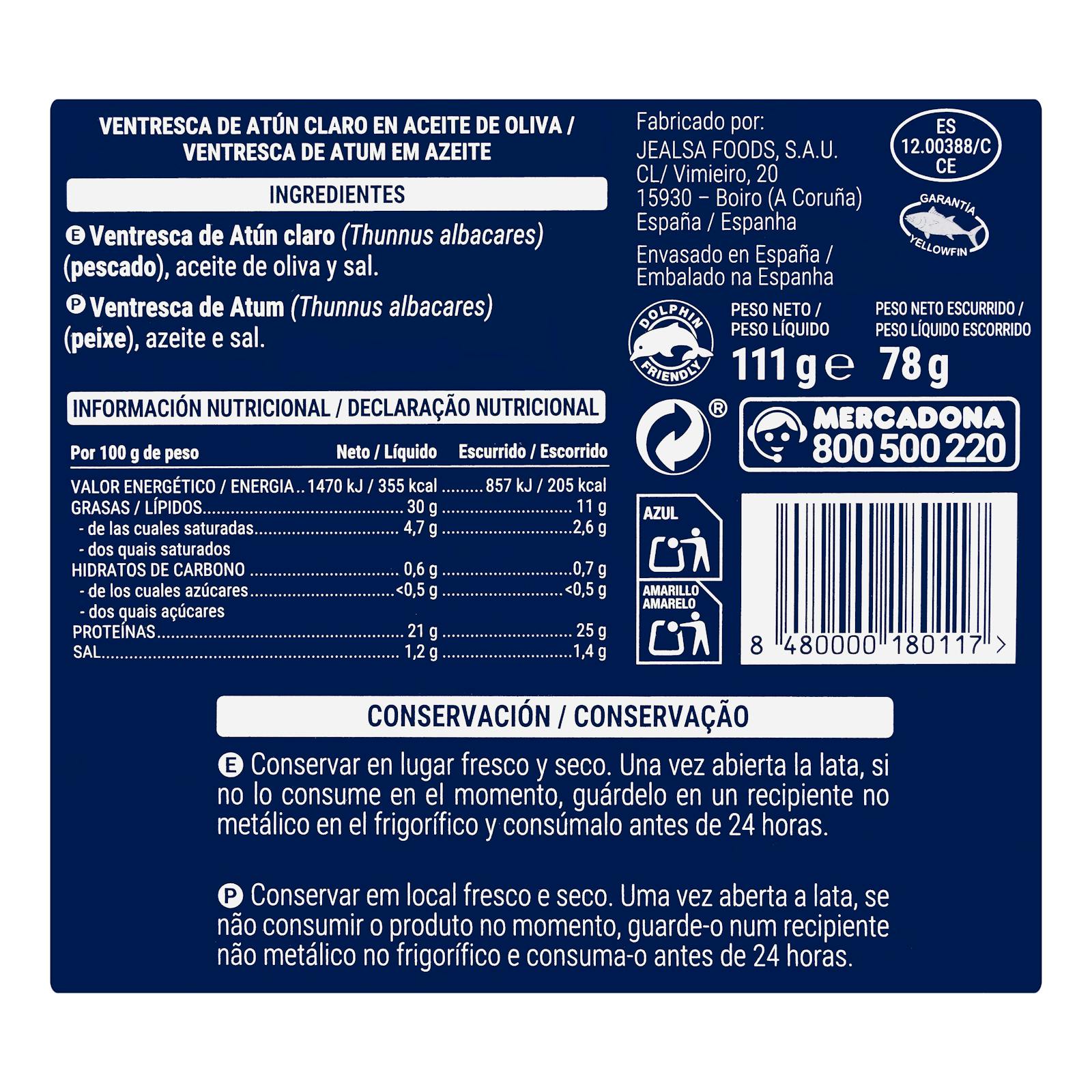 Ventrèche de thon pâle à l'huile d'olive Hacendado