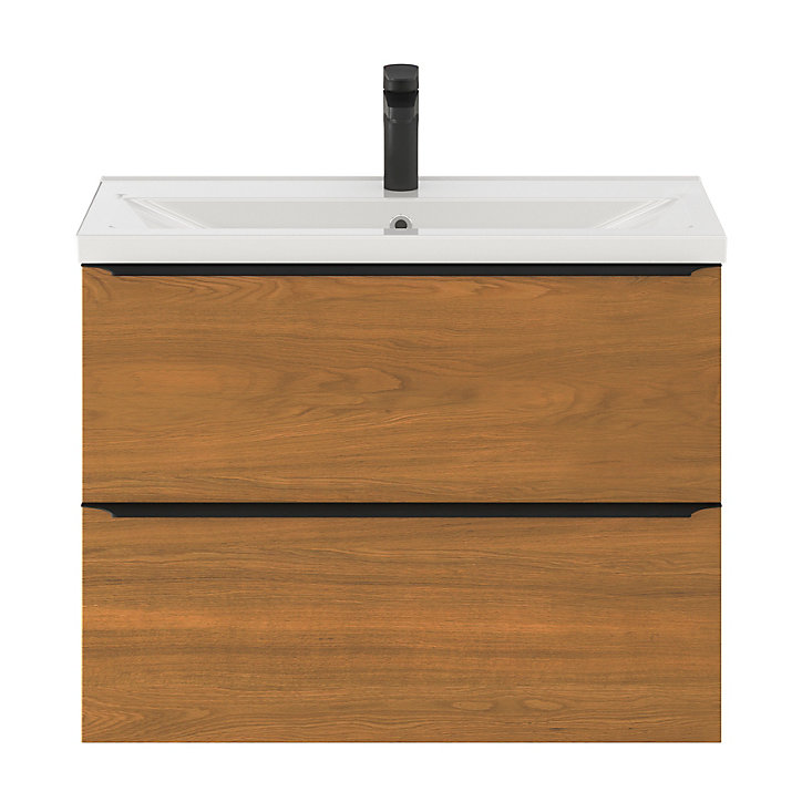 Meuble sous vasque faible profondeur à suspendre GoodHome Imandra décor noyer L. 80 x H. 60 x P. 36 cm