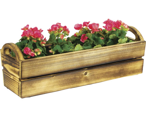 Statek houten bloembak, 56 x 22 x 21 cm, gevlamd