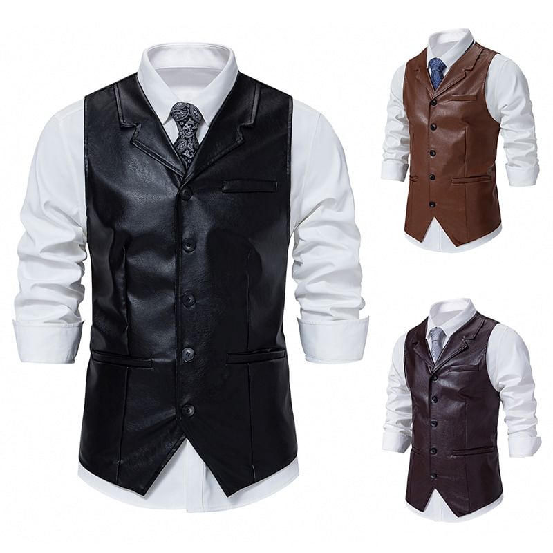 YIKES - Mouwloos reverskraag imitatieleren vest