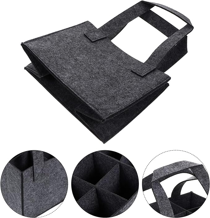 (24x18cm) Filz Flaschen Tasche 6-fach Flaschenträger Halter für Wasser / Bier / Wein - Grau