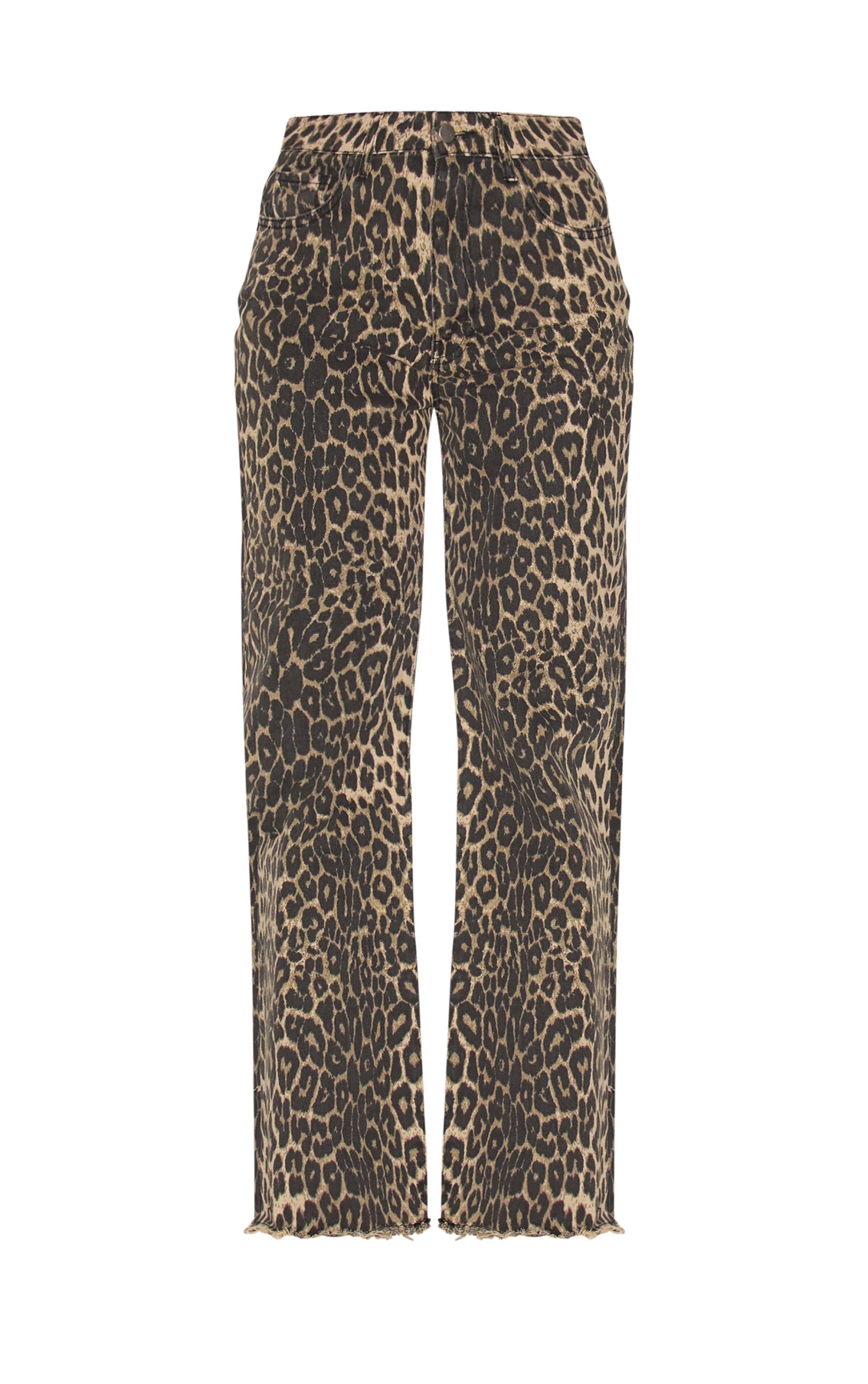 Marron Jean Denim Large À Imprimé Léopard