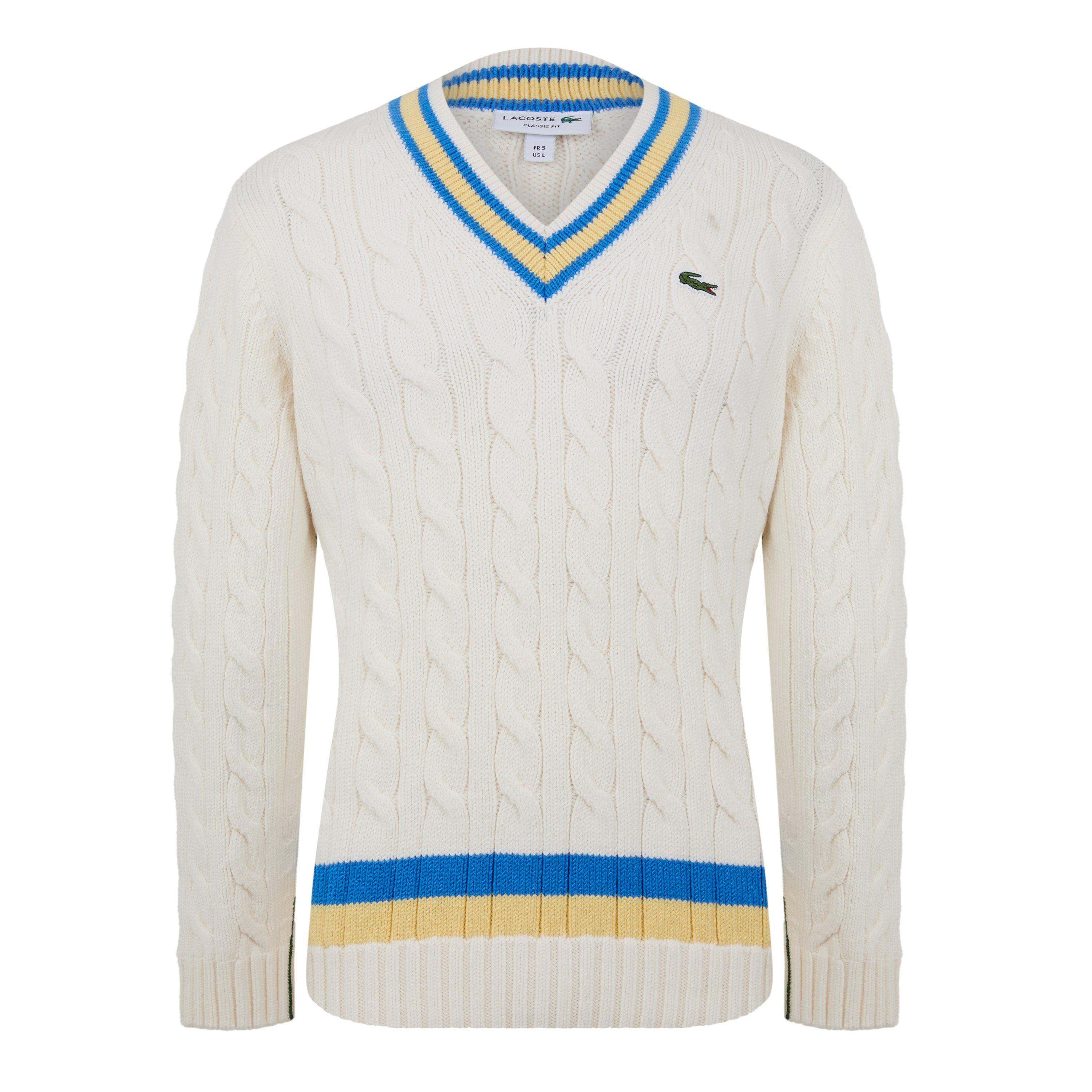 Lacoste V Neck Striped Wool Sweater