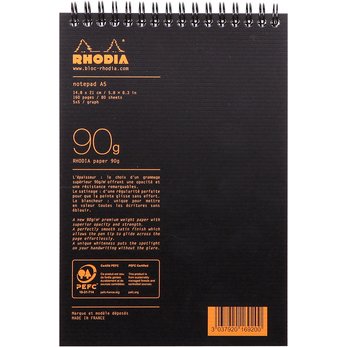 Bloc de bureau Notepad Rhodiactive noir 14,8 x 21 cm reliure intégrale - 5 x 5 - 80 feuilles microperforées