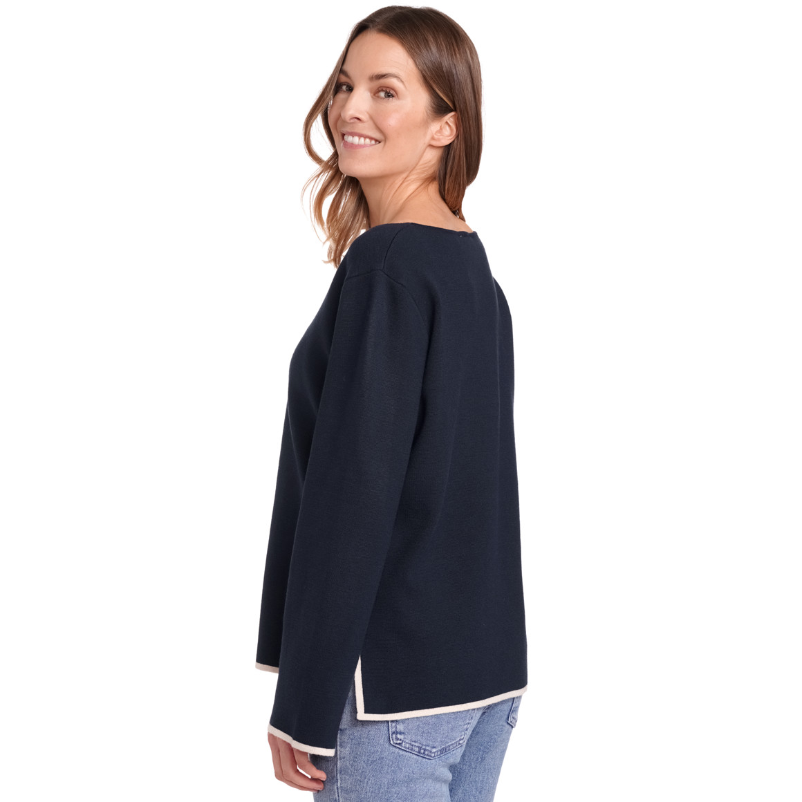 Gina Benotti Damen Pullover mit Kontraststreifen dunkelblau