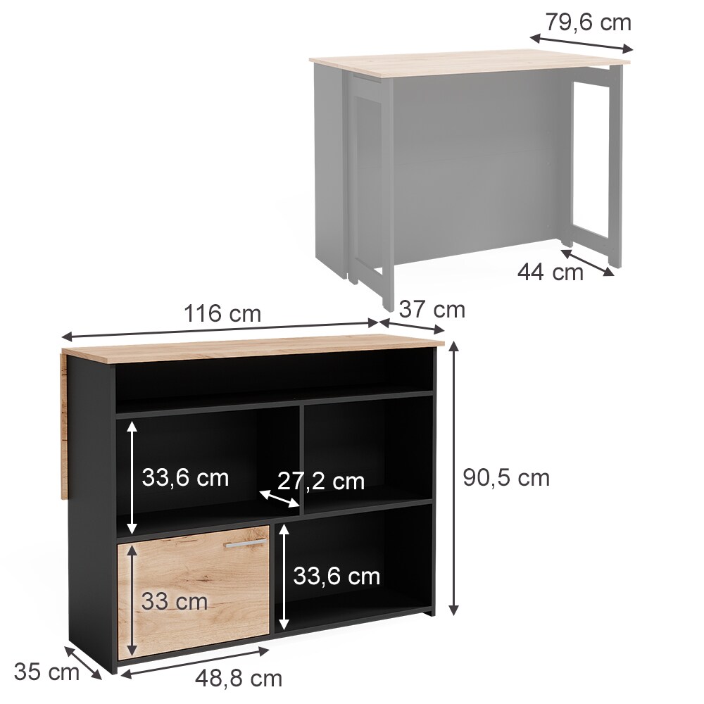Vicco Bartisch Dominic Eiche Anthrazit 116 x 37 cm Esszimmer Küche offene Fächer Tür
