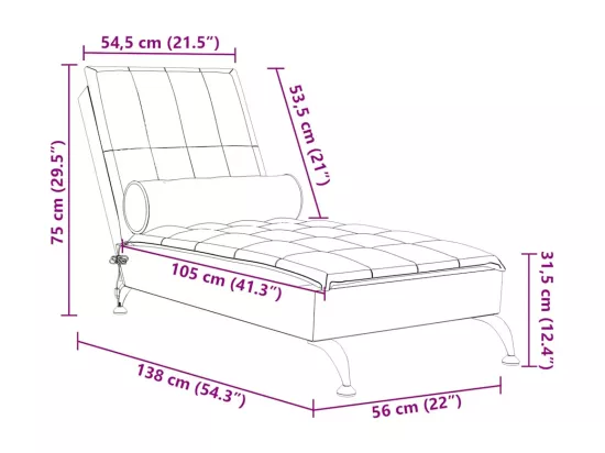 Chaise longue de massage avec traversin noir tissu
