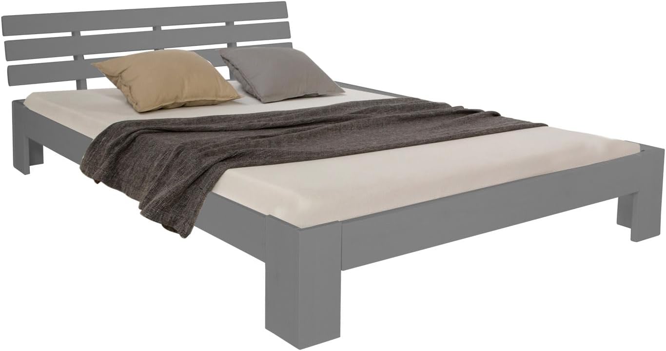 Homestyle4u 2036, Doppelbett Holzbett Futonbett 120x200 Grau Kiefer Bett Bettgestell Massivholz