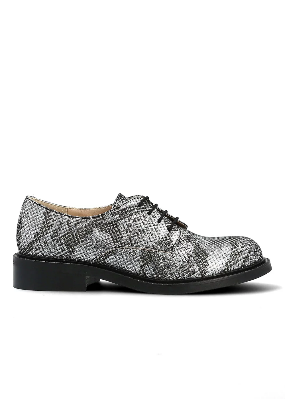 DERBY VENISE CUIR IMPRIME PYTHON GRIS ET NOIR