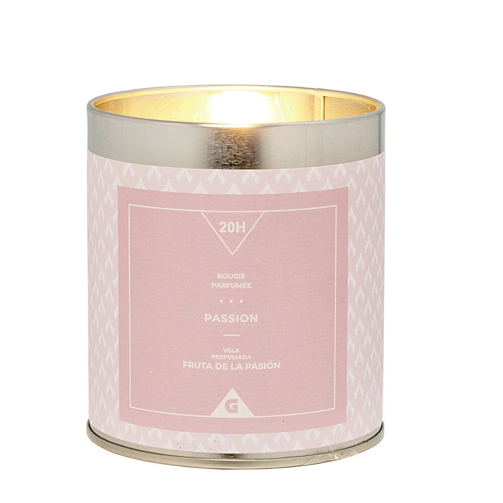 Bougie parfumée dans pot en métal senteur passion