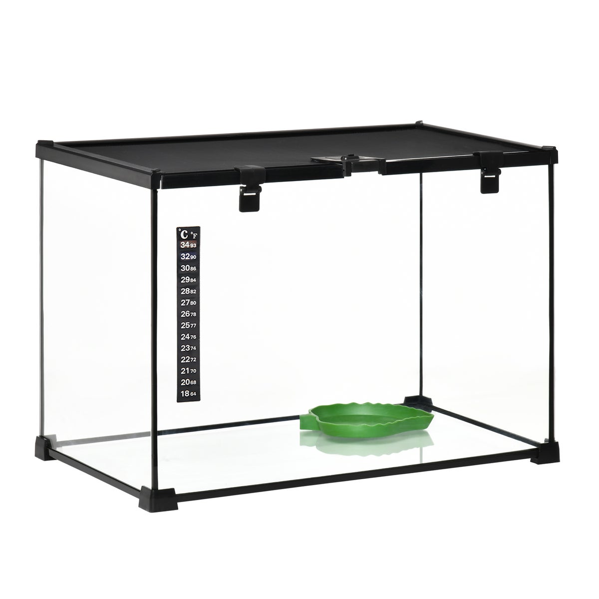 PawHut Reptielenbox, 50L x 30B x 35H cm, glas, metaal, zwart