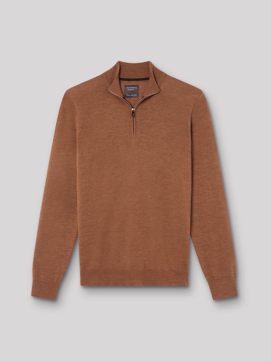 Pull col montant zippé en laine mérinos