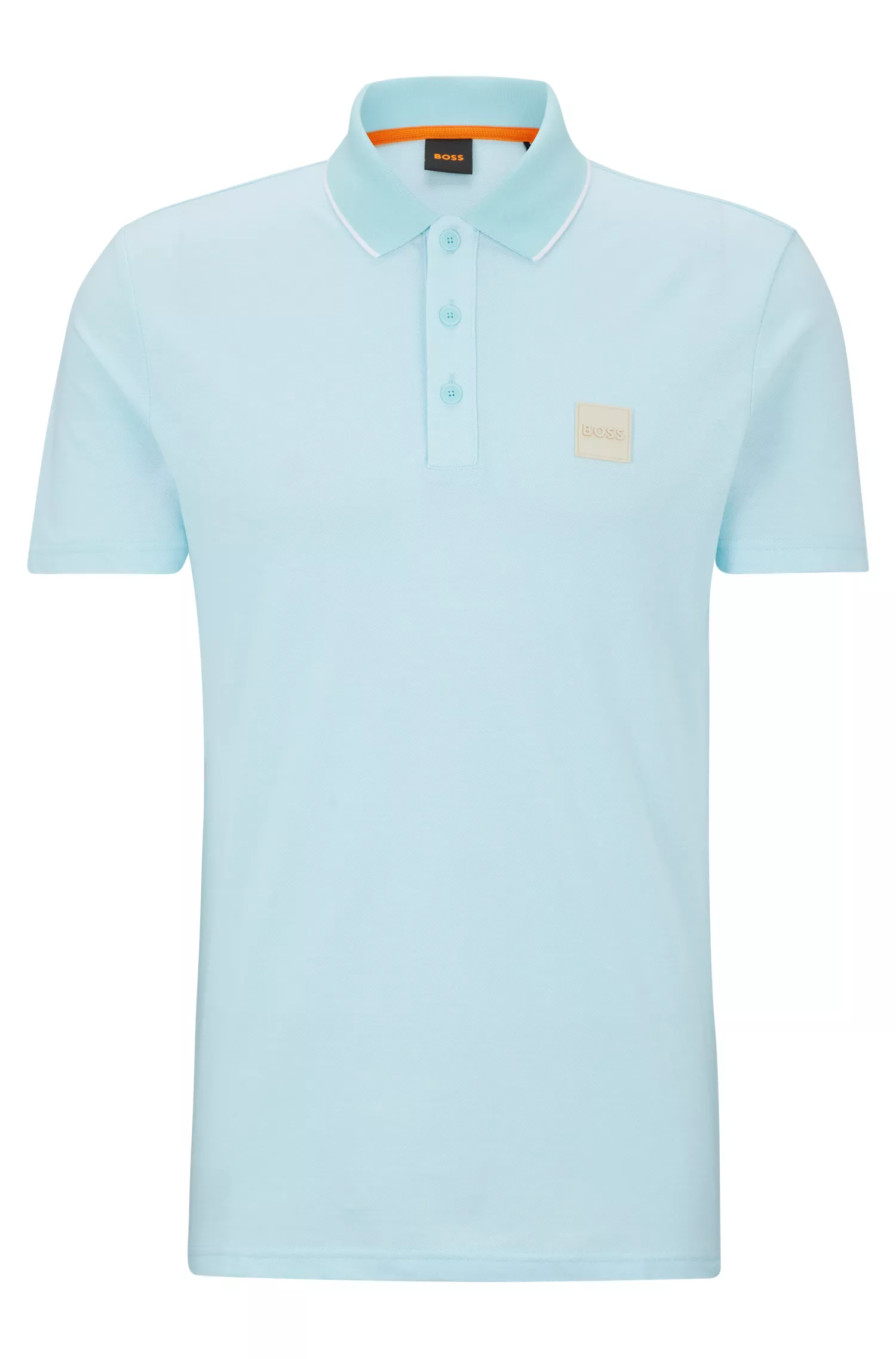 Camisa polo BOSS laranja em algodão Oxford com emblema da marca.
