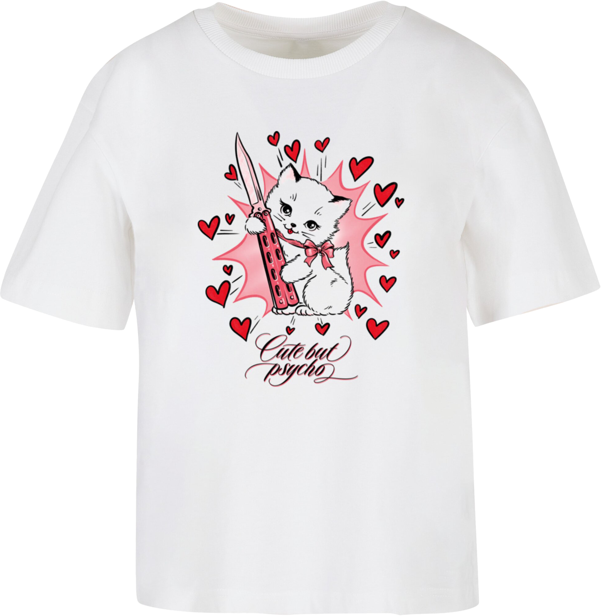 Mister Tee Psycho Kitty T-Shirt Damen Weiss
