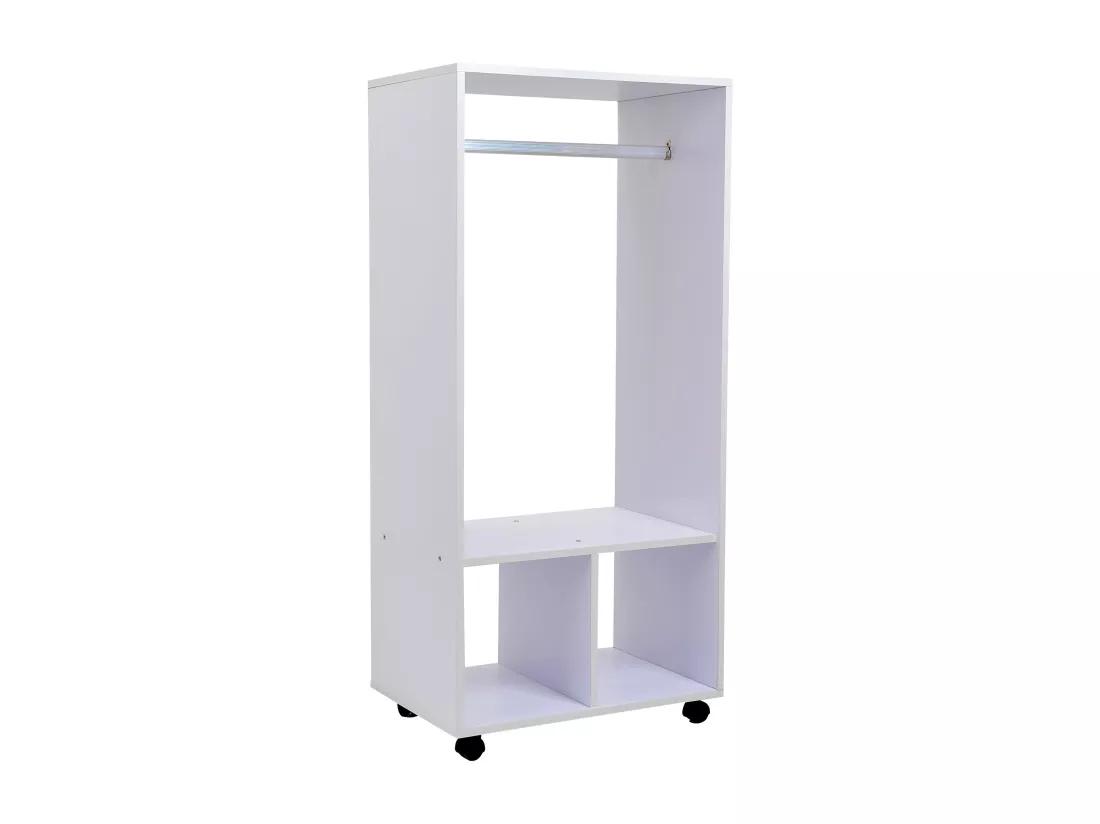 Portant à vêtements penderie mobile avec roulettes 2 niches + grand espace penderie panneaux particules blanc
