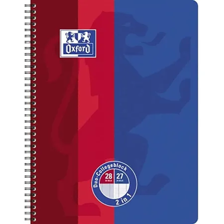 Oxford Duo-Collegeblock Klassik A4+ L.28 (50 Blatt) + L. 27 (30 Blatt) 90g/m² , SCRIBZEE®, Optik Paper®