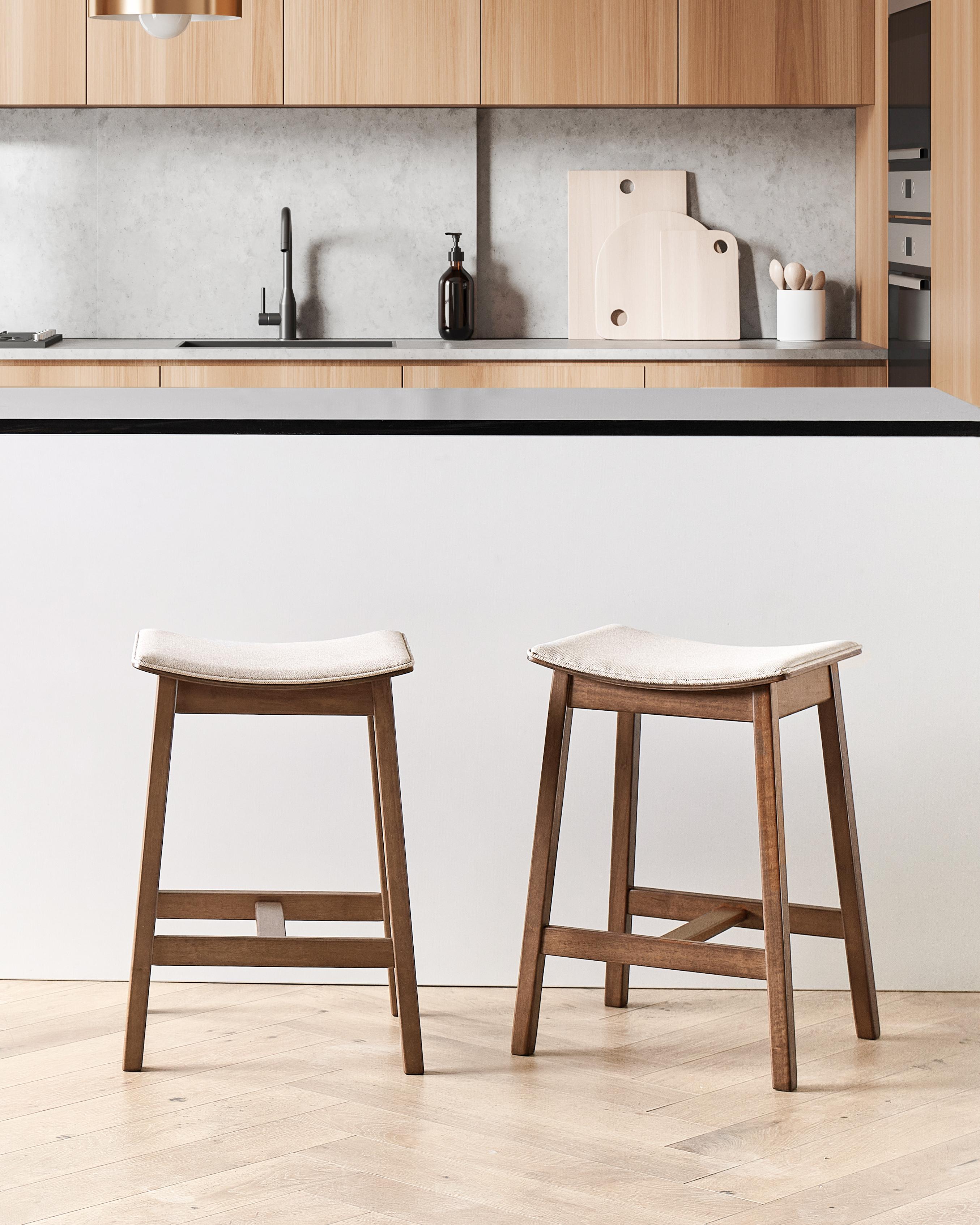 Set van 2 barkrukken DIXON Hout Donkerbruin/beige