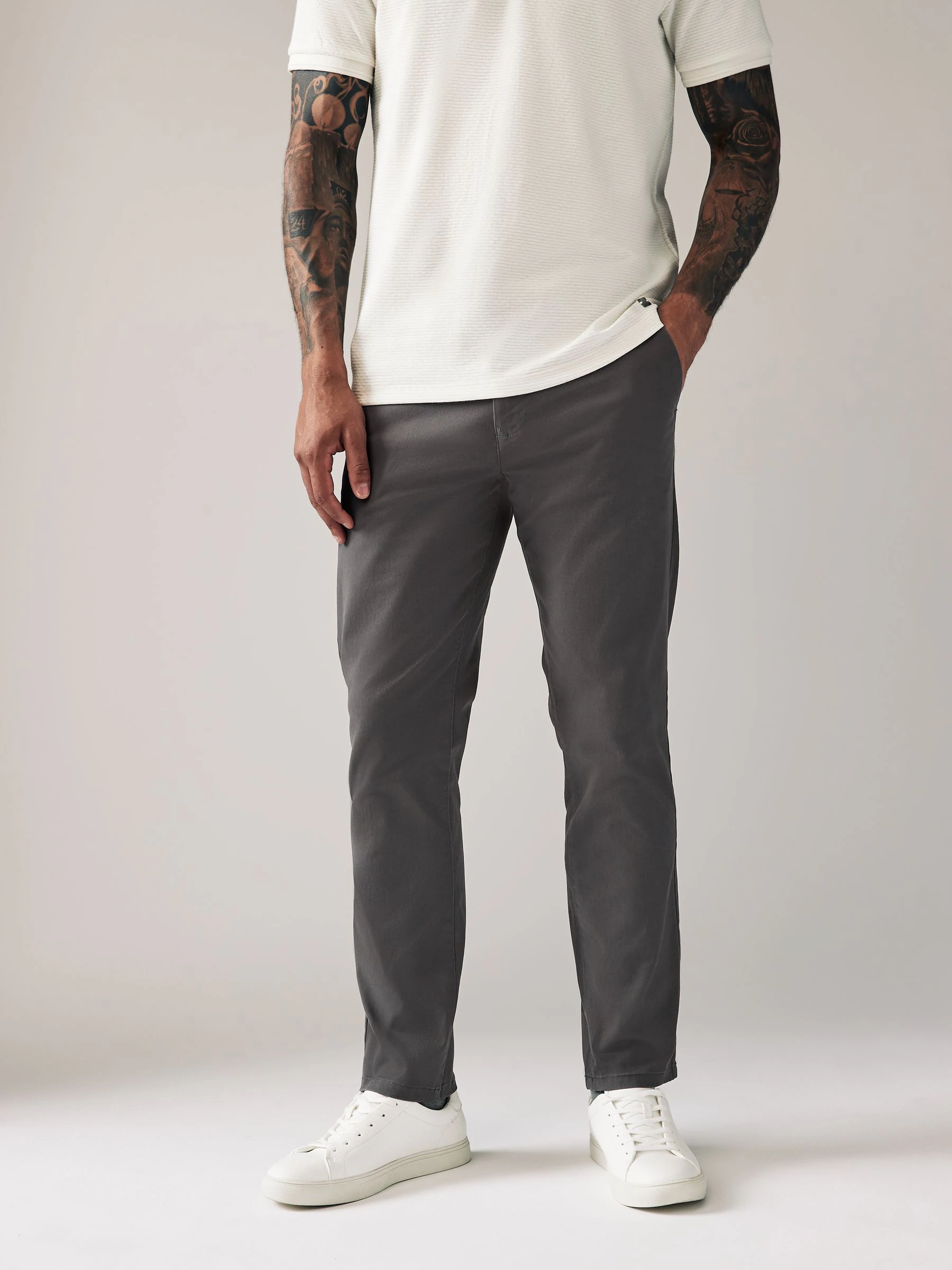 Donkergrijs - Slim Fit - Stretchy chino