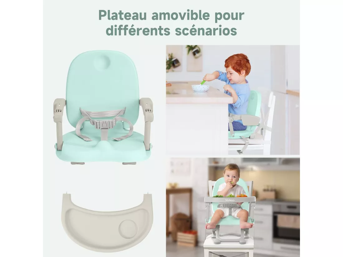 Réhausseur Chaise Enfant Pliable,Chaise Haute Bébé Portable,Bébé Chaise repas en Hauteur Réglable,Plateau Amovible,6 mois à 3 ans,Vert