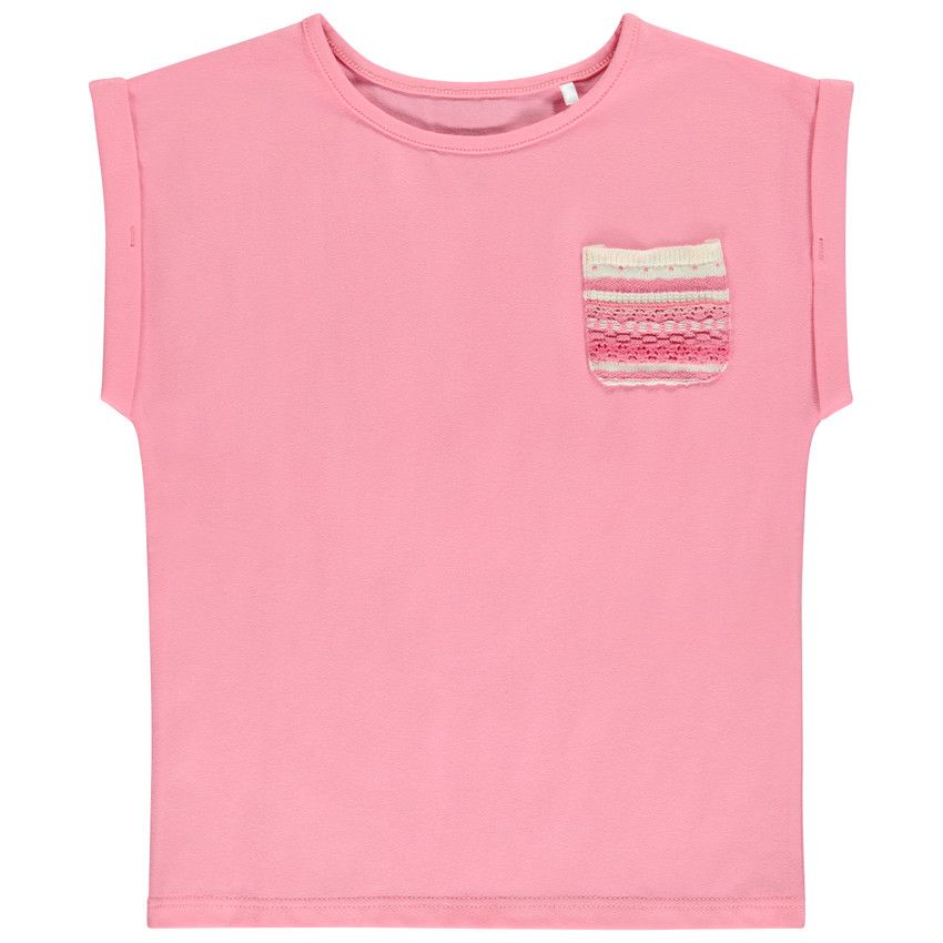 T-shirt manches courtes avec poche fantaisie en crochet pour fille - Multicolore