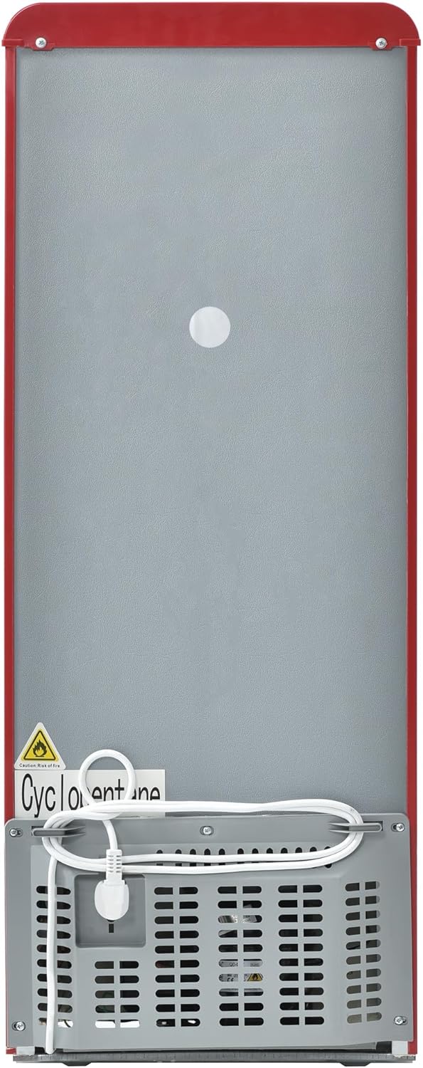 Merax Retro Kühlschrank, 105.5 cm, Kühl-Gefrier-Kombination 92L, 28L Gefrierfach, Doppeltür Design, Energieeffizienzklasse D, 116 kWh/Jahr, 7 Temperaturstufen, LED-Beleuchtung, Kompakt, Rot