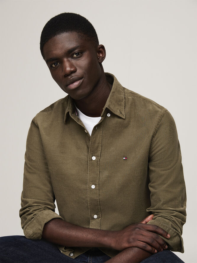 Tommy Hilfiger SOLID CORDUROY RF SHIRT Army green