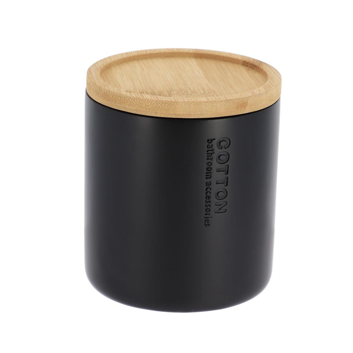 BOITE A COTON POLYRESINE COUVERCLE BAMBOU NOIR BAMBOU