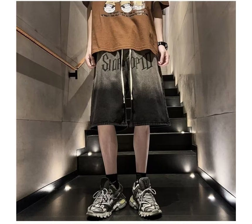 jaywoon - Denim Bermuda Shorts met trekkoord en letters