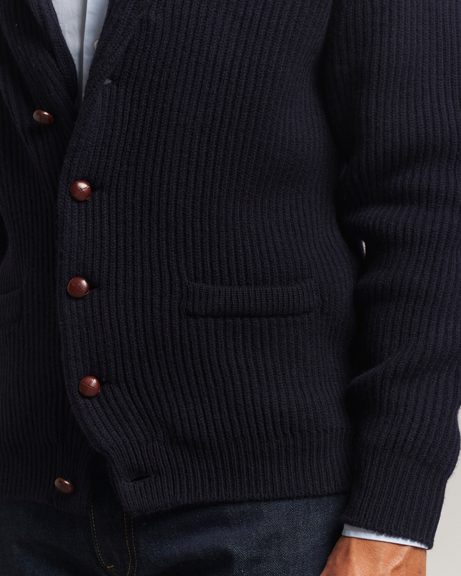 William Lockie Windsor Geelong Lambswool Shawl Cardigan Navy