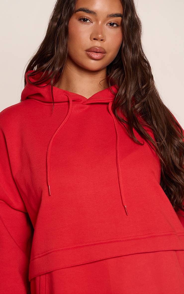 Rouge Sweat À Casynthétiqueche Ourlet Large Avec Poche Kangourou