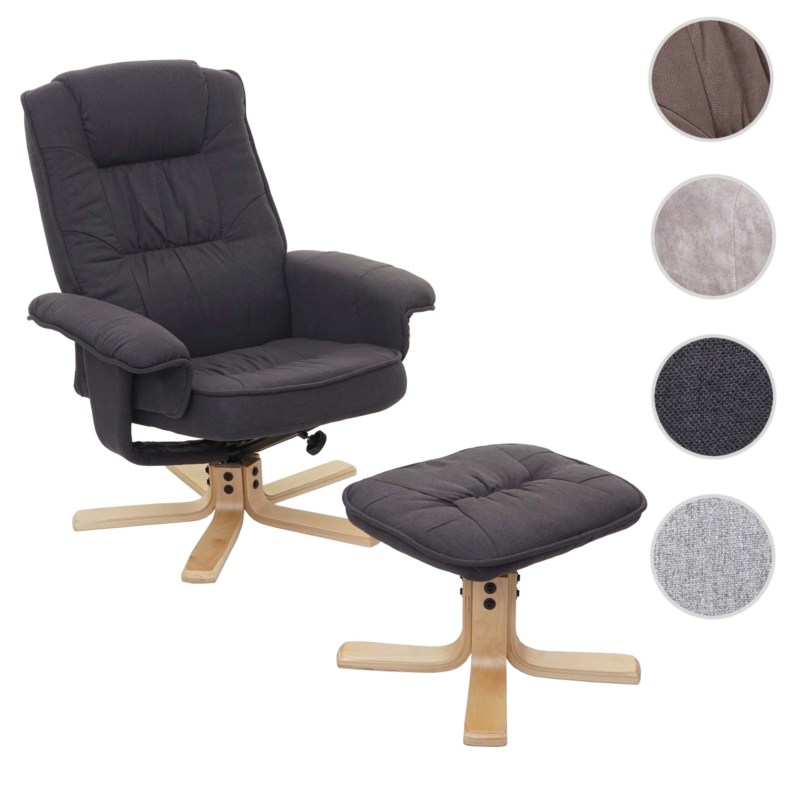 Relaxsessel H56, Fernsehsessel TV-Sessel mit Hocker, Stoff/Textil, MVG-zertifiziert ~ dunkelgrau